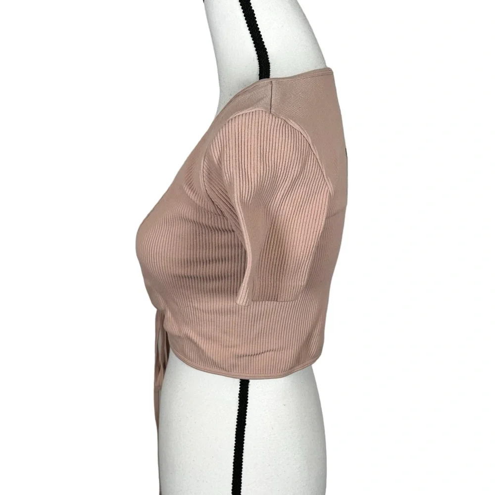 NWT Zara Blushed Pink Ribbed Crop Tie Top - Picture 2 of 7